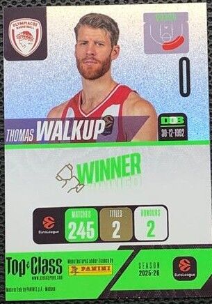 Panini Top Class Euroleague Basketball 2025-2026 Thomas Walkup