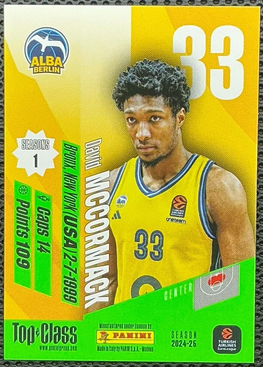 Panini Top Class Euroleague Basketball 2025 David McCormack