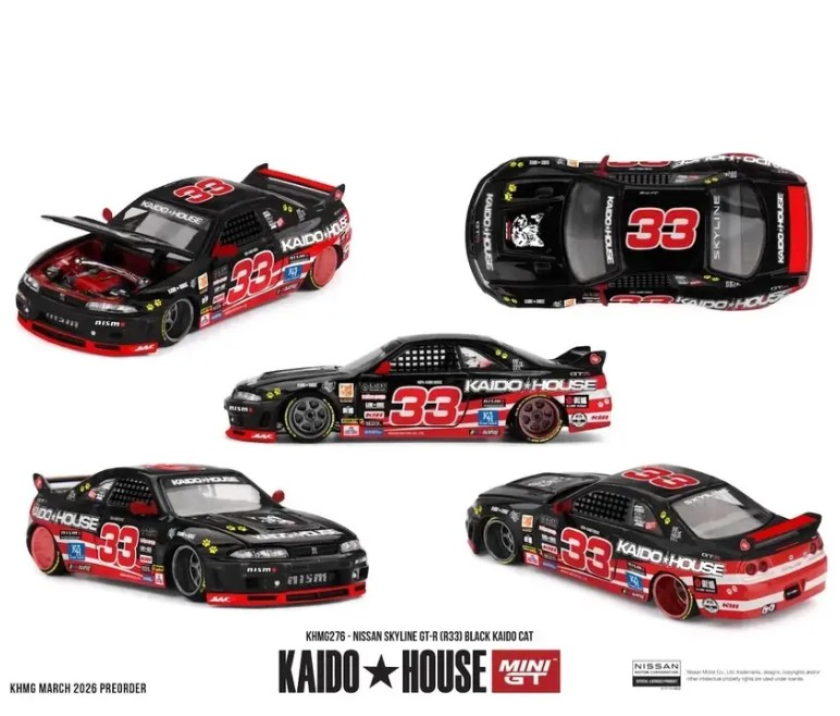 Kaido House x Mini GT Nissan Skyline GT-R (R33) Black Kaido Cat 276