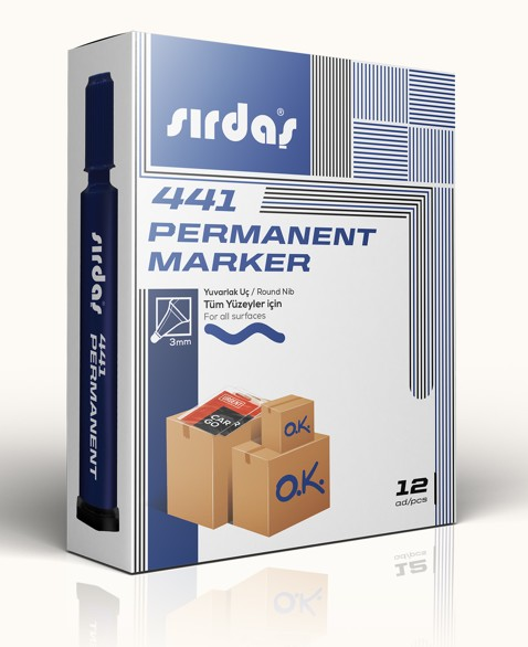 Sırdaş Permanent Marker 12'li Paket Mavi Yuvarlak Uç 441