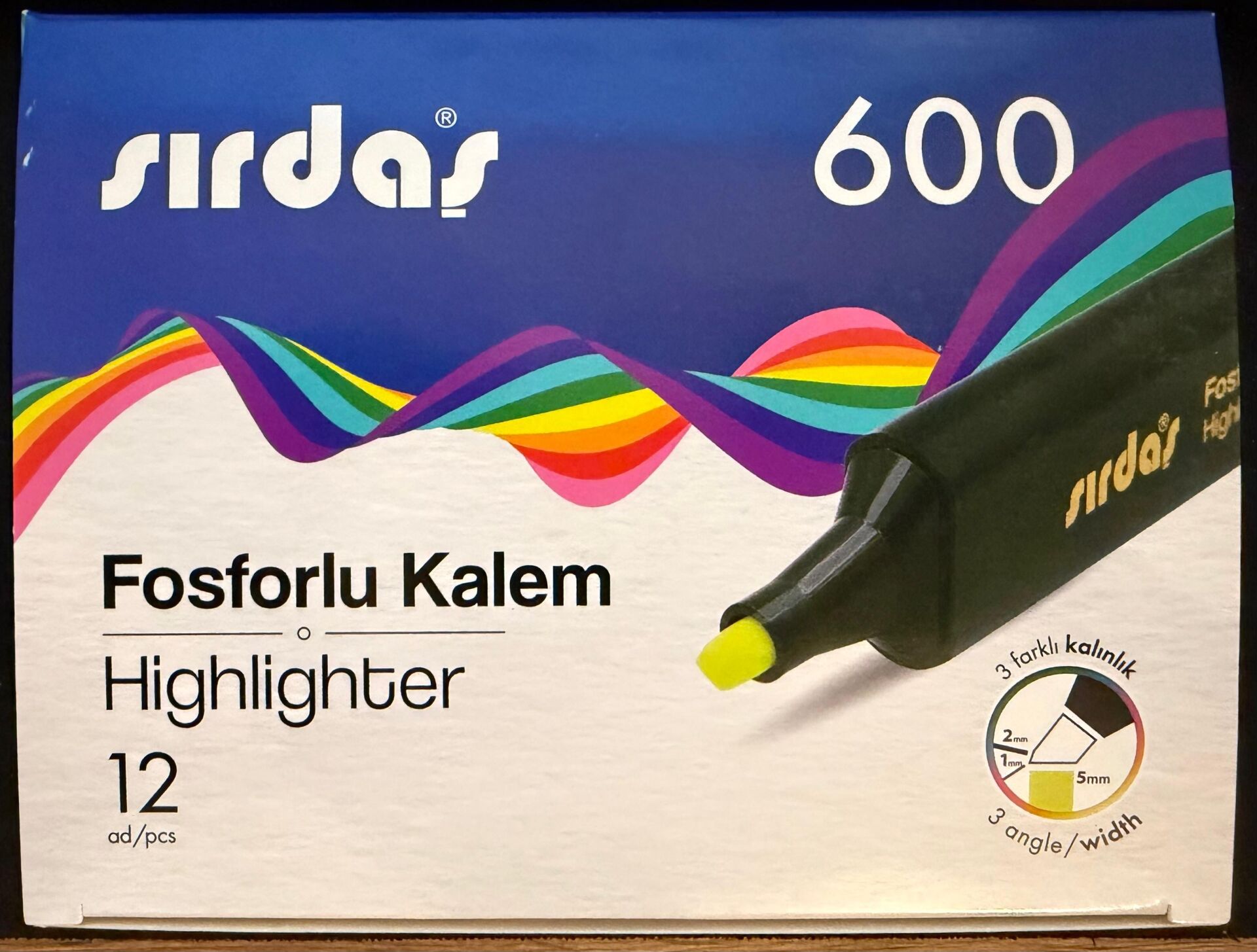 Sırdaş Fosforlu Kalem 12'li Paket Sarı 600