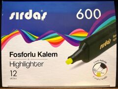 Sırdaş Fosforlu Kalem 12'li Paket Sarı 600