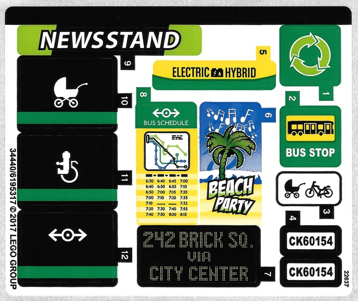 Lego 60154 Bus Stop - STICKER -