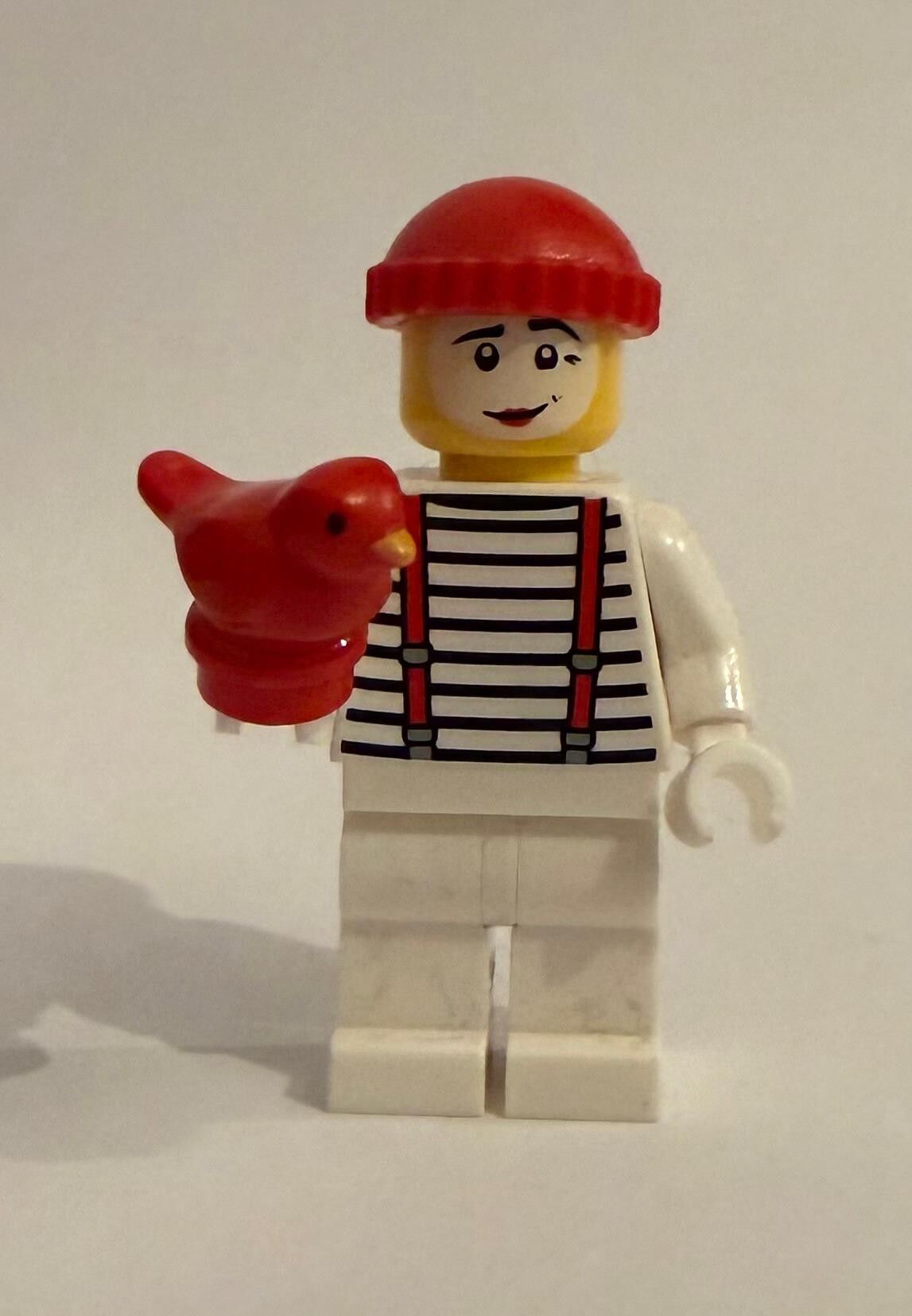 Orjinal Lego Minifigür Pantomime guy with Red Bird