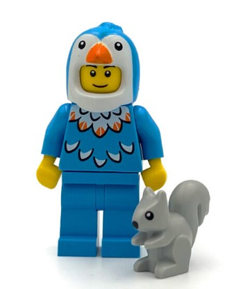 Orjinal Lego Minifigür Penguin Blue Bird Costume with Gray Squirrel