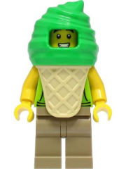 Lego Minifigür Ice Cream Vendor - Male, Lime Hoodie, Bright Green Ice Cream Suit