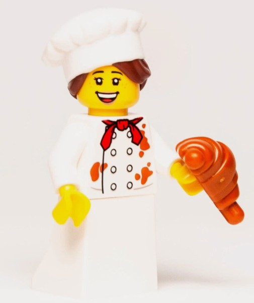 Orjinal Lego Minifigür French Female Pastry Baker Chef with Croissant