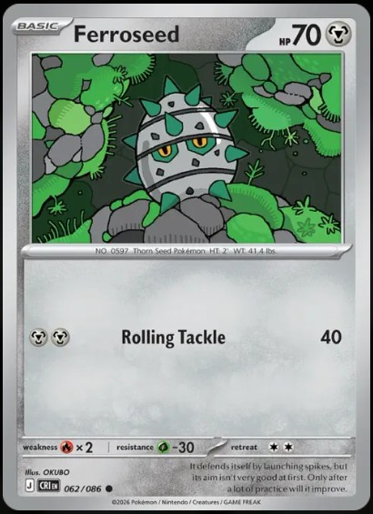 Pokemon Mega Evolution Chaos Rising Single Kart Ferroseed 062/086