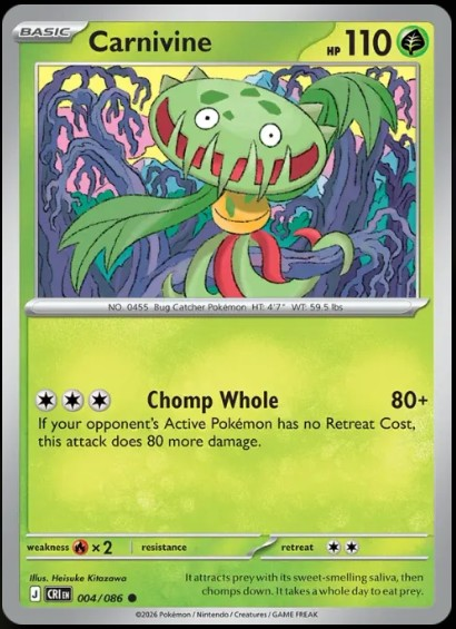 Pokemon Mega Evolution Chaos Rising Single Kart Carnivine 004/086