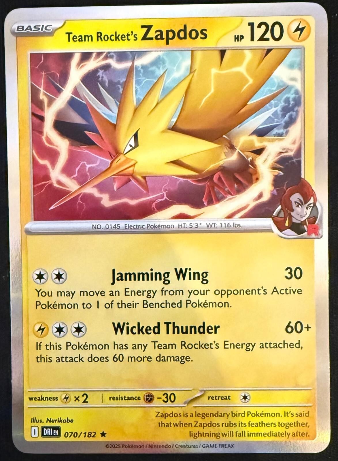 Pokemon Destined Rivals Single Kart Team Rocket's Zapdos 070/185 (Holo)