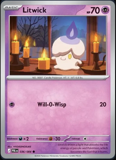 Pokemon Mega Evolution Pitch Black Single Kart Litwick (RH) 036/084