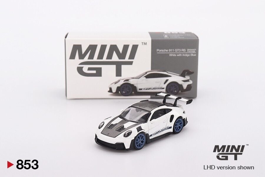 Mini GT Porsche 911 (992) GT3 RS Weissach Package White with Indigo Blue 853