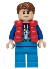 Lego Minifigür Marty McFly - Red Puffer Vest over Sand Blue Jacket, Blue Arms sc138