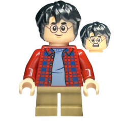 Lego Minifigür Harry Potter - Dark Red Plaid Flannel Shirt, Dark Tan Short Legs hp481